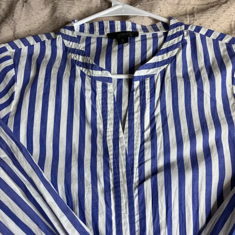 J.Crew Blue White Stripe Tie Waist Shirt Dress‎ Size 0 Coastal Summer Tunic